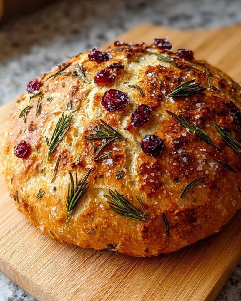 No-Knead Rosemary Cranberry Bread with Olive Oil & Sea Salt Recipe