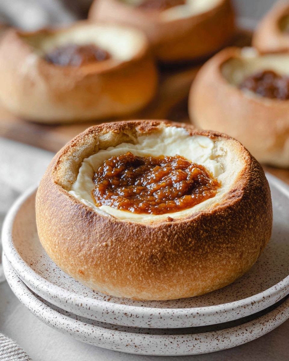 The image shows a sandwich cut in half and stacked, placed on a white plate on a white marbled surface. The sandwich has three clear layers: the outer soft brown bread with a grainy texture, a thick creamy white layer in the middle, and a rich, chunky reddish-brown sauce on top of the creamy layer. There are thin white icing lines drizzled over the top bread layer. The sandwich looks freshly made with soft, fluffy bread and moist fillings. Photo taken with an iphone --ar 4:5 --v 7