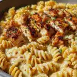 Cheesy Cajun Garlic Chicken Rotini Skillet Recipe