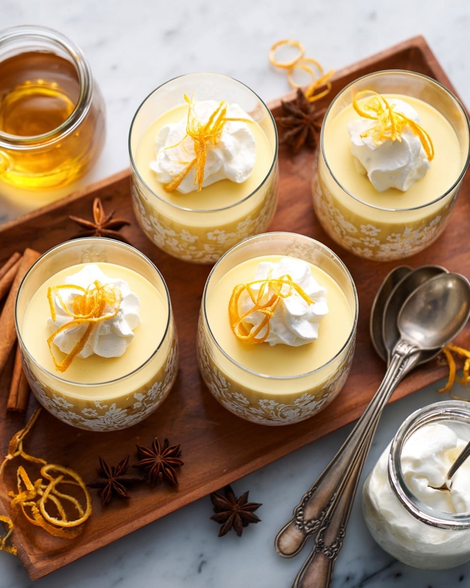 A close-up view of a clear glass dessert cup shows one main layer of pale yellow creamy custard with small black vanilla seeds spread throughout, filling about half of the glass. On top, there is a scoop of bright white whipped cream, smooth and fluffy, decorated with thin strands of bright orange zest resting lightly on it. The glass has an etched leaf pattern around the upper part, and the background is softly blurred with a white marbled texture. photo taken with an iphone --ar 4:5 --v 7