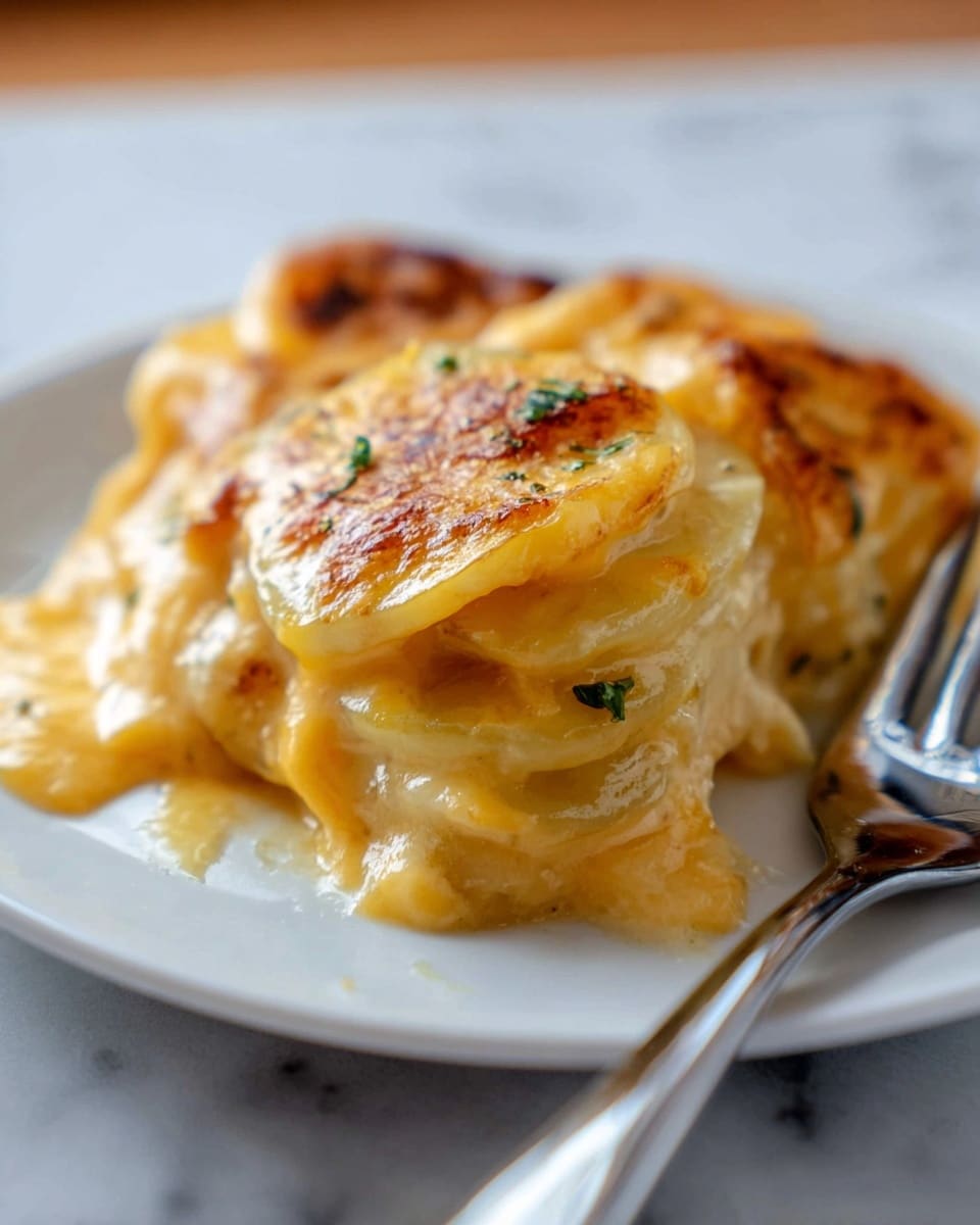 The image shows a clear glass baking dish filled with neatly stacked layers of sliced potatoes and sliced onions arranged vertically in rows. There are four rows, each with alternating thin, round slices of light yellow potatoes and white onions. The potato slices have a light brown skin edge, and both vegetables are sprinkled with black pepper evenly across the top. The dish is placed on a beige cloth over a white marbled texture. Photo taken with an iphone --ar 4:5 --v 7