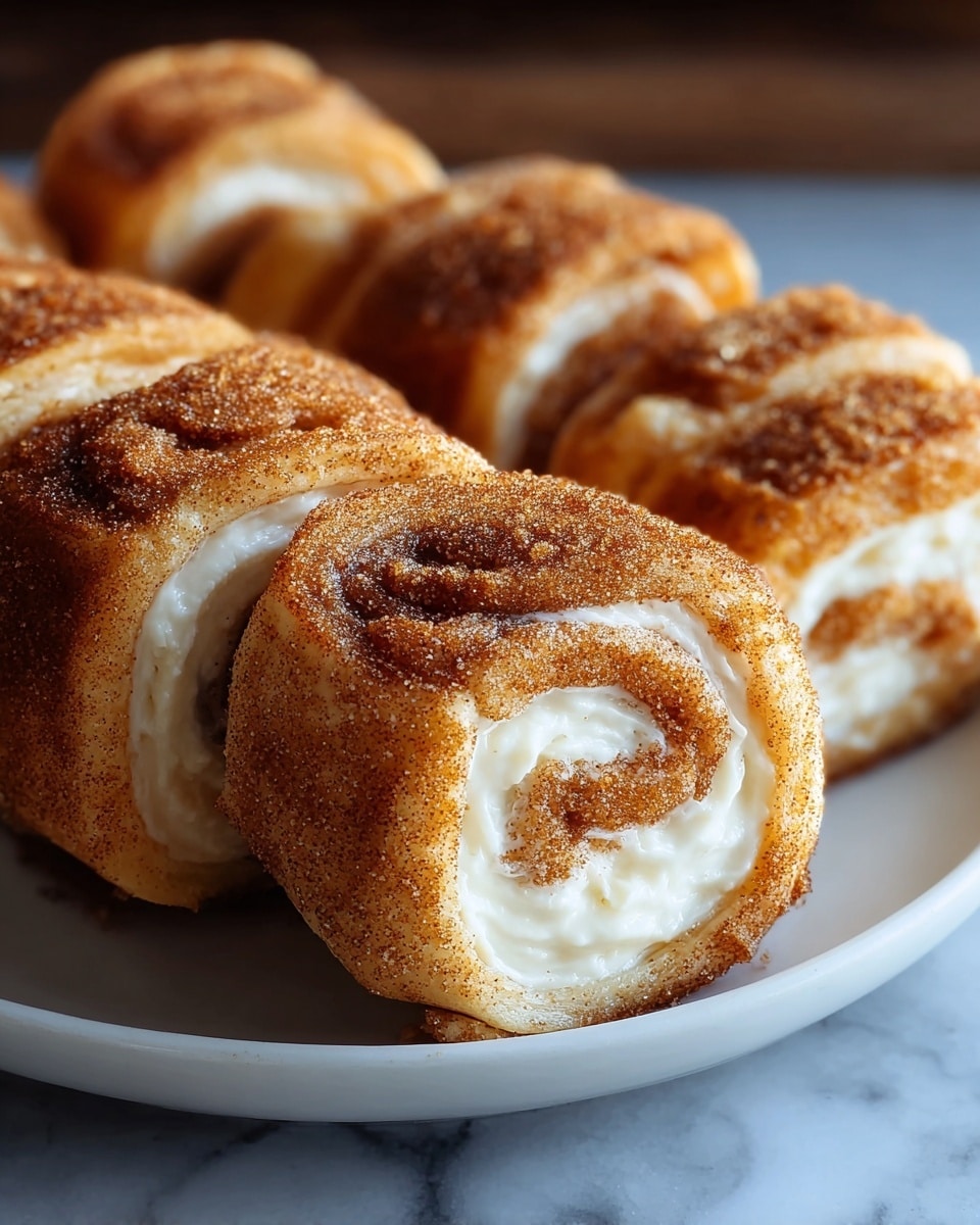 The image shows several rolled pastries placed closely together on a white plate, each roll having two main layers: a golden-brown outer layer covered in a fine dark cinnamon sugar coating that gives it a slightly rough texture, and a soft, smooth creamy white inner layer visible in the swirled center of each roll. The rolls are stacked side by side, creating a neat row with soft focus on the background rolls and sharp focus on the two front rolls. The plate rests on a white marbled surface, adding a clean contrast to the warm tones of the pastries. photo taken with an iphone --ar 4:5 --v 7