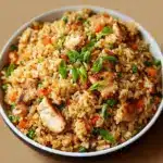 High Protein Crispy Garlic Chicken Fried Rice Recipe
