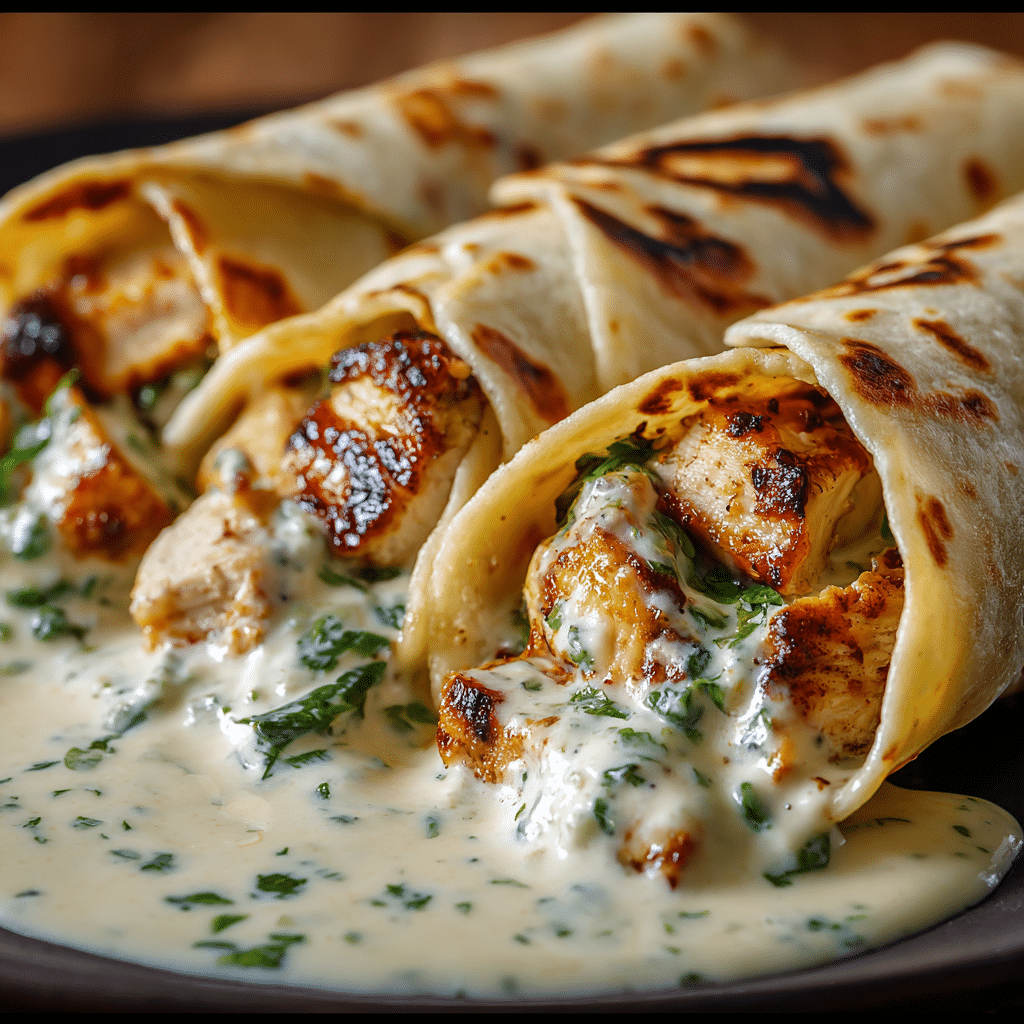 Savory Chicken Wraps with Garlic Cream Sauce Recipe - Recipe Image