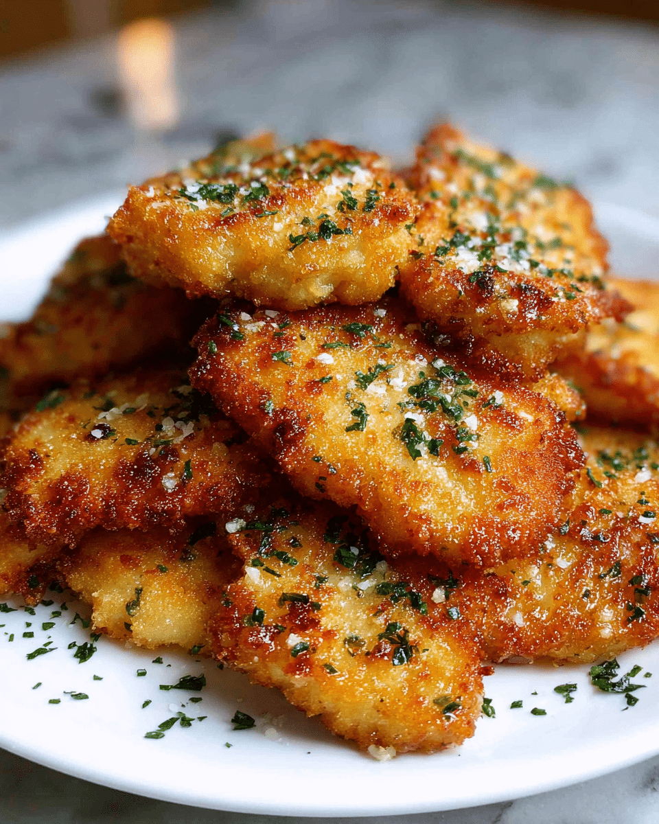 The image shows several round, golden-brown fried patties with a crispy, textured crust. Each patty is dotted with small green herb pieces that add a fresh contrast to the crunchy surface. The patties are close together, slightly touching, and are placed on a white plate. The background or surface under the plate has a white marbled texture, enhancing the warm, rich colors of the food. The lighting highlights the crisp edges and moist interior of the fried patties, making them look appetizing and crunchy. photo taken with an iphone --ar 4:5 --v 7