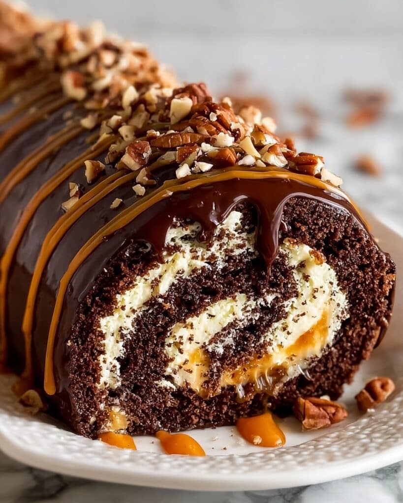 Chocolate Caramel Turtle Cake Roll Recipe