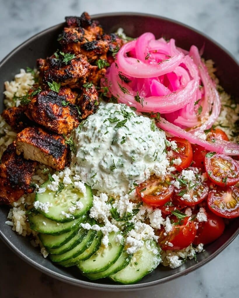 Loaded Mediterranean Chicken Power Bowl with Tzatziki and Feta Recipe