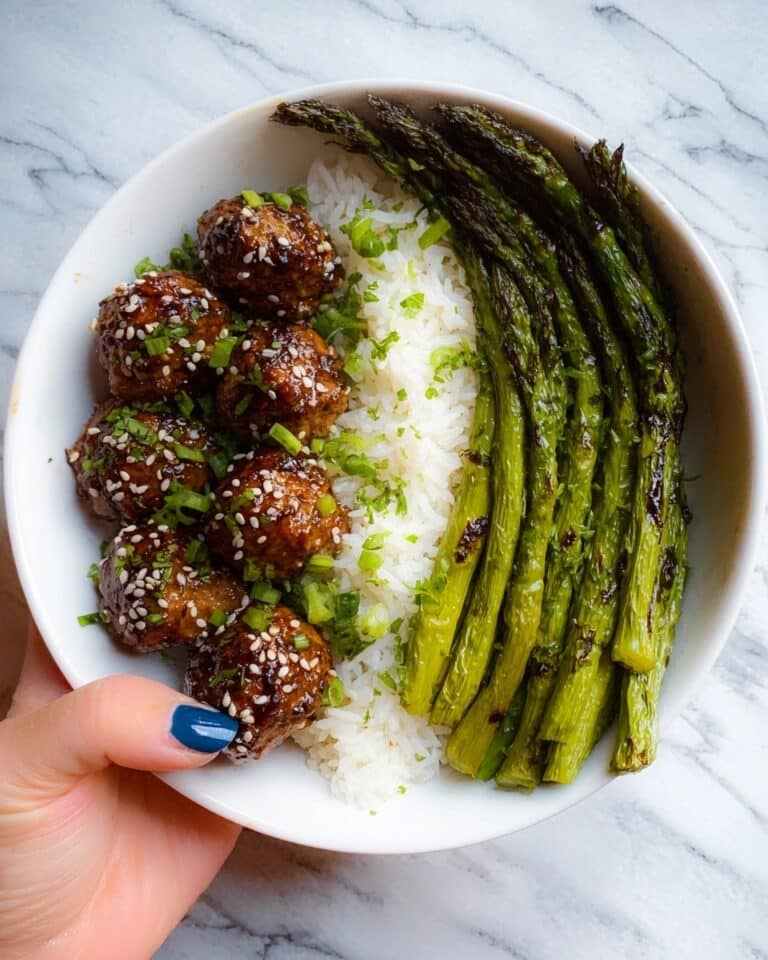Firecracker Meatballs with Jasmine Rice and Green Beans Recipe