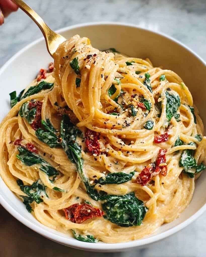 7 Steps to Perfect Spaghetti & Spinach with Sun-Dried Tomato Cream Sauce Recipe