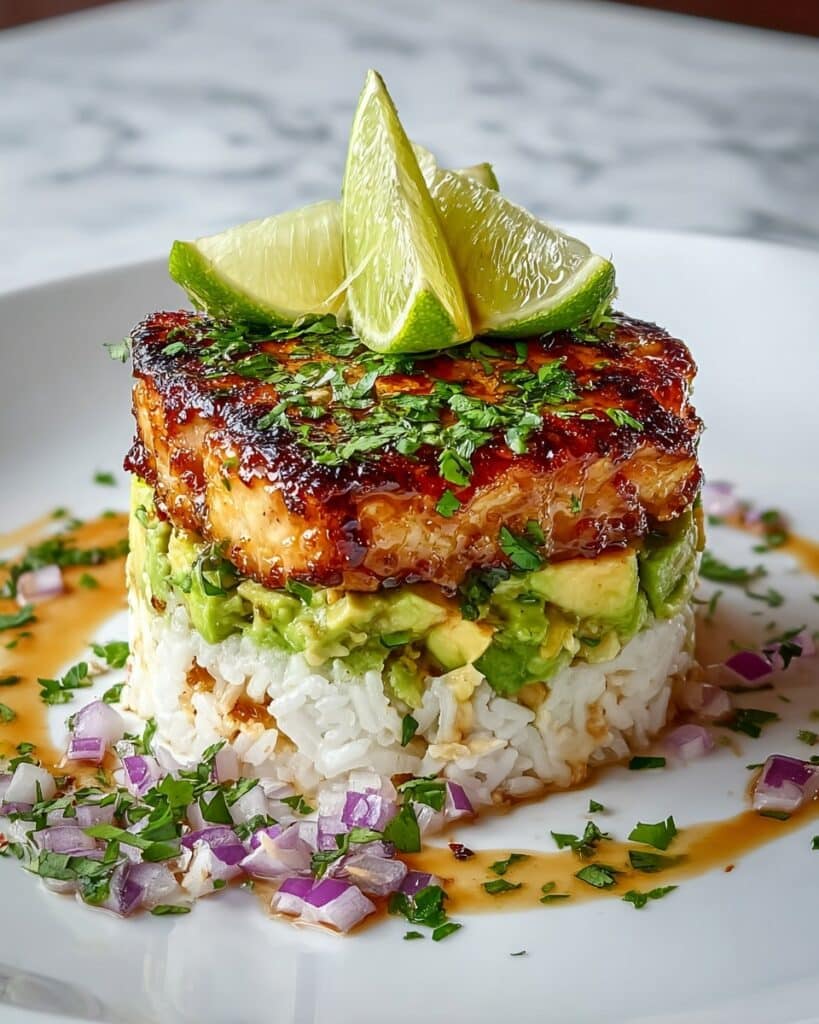 Honey Lime Chicken & Avocado Rice Stack Recipe
