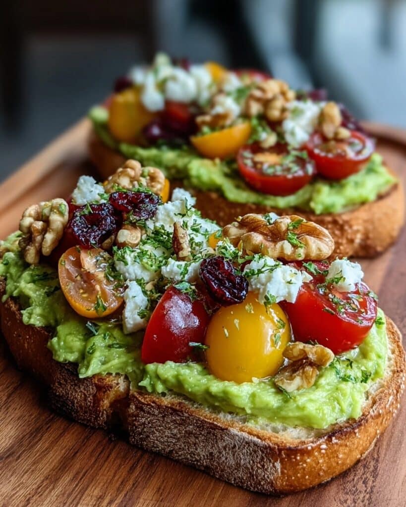 Avocado Toast with Feta, Cherry Tomatoes, Cranberries, and Walnuts Recipe
