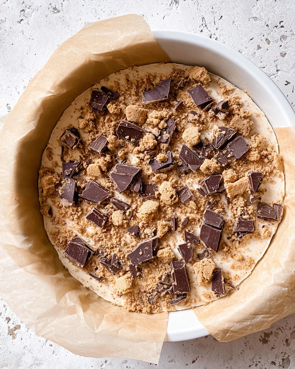 The image shows thick square cookie bars with a golden brown top layer that has chunks of darker brown chocolate pieces and crushed caramel biscuits scattered across it. The bars reveal a soft, dense middle layer filled with melted chocolate chunks and bits of biscuits, showing a rich, gooey texture inside. Around the bars, there are three whole caramel biscuits, light brown in color, placed on a white marbled surface. The cookie bars and biscuits have an inviting, homemade look. photo taken with an iphone --ar 4:5 --v 7