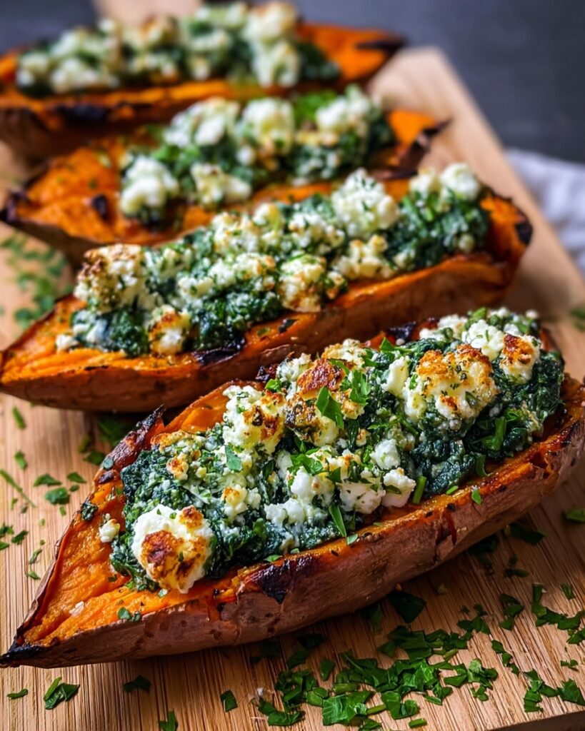 Spinach and Ricotta Stuffed Sweet Potatoes with Herb Drizzle Recipe
