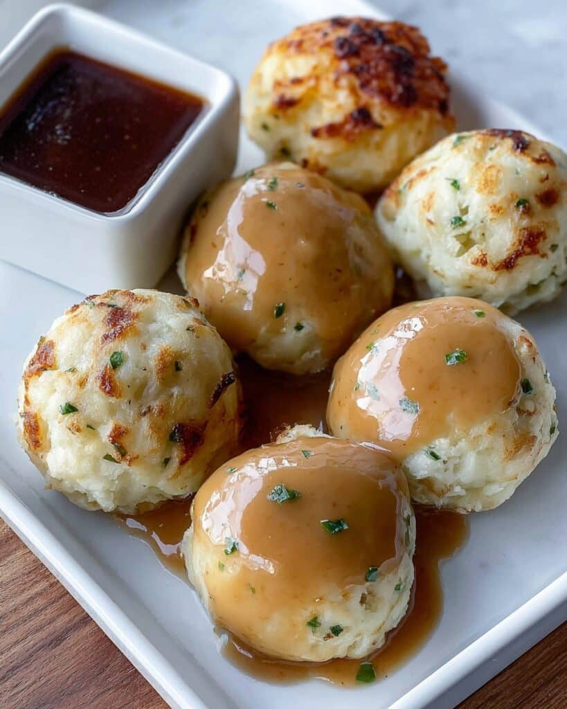 Turkey Stuffing Balls with Crispy Panko and Savory Gravy Recipe