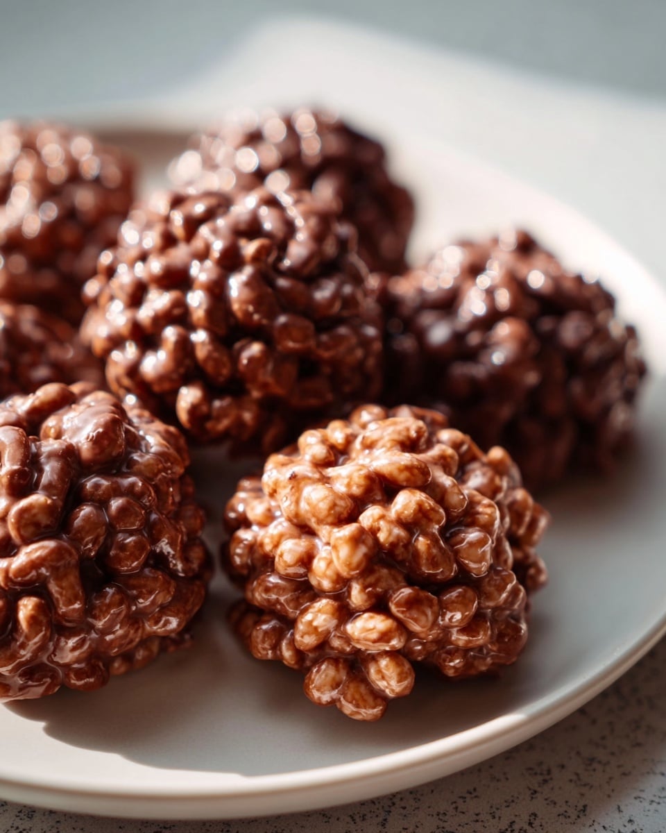 The image shows a close-up of six small, round treats made of tiny, tightly packed seeds or grains, each shaped with deep ridges creating a flower-like pattern on the surface. They are dark brown in color with a slightly rough texture. Rich, glossy dark chocolate sauce is drizzled thickly over the top center of two of the treats, with some of the sauce pooling slightly on the white plate beneath. The plate has a smooth matte finish and sits on a surface with a white marbled texture, soft natural light highlights the shine on the chocolate and details of the seed texture. photo taken with an iphone --ar 4:5 --v 7