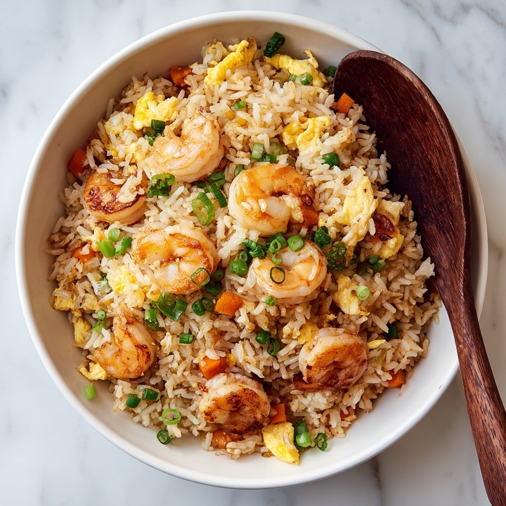 The image shows a close-up of a white bowl filled with fried rice. The dish has three main layers: the base is cooked white rice mixed with small cubed orange carrots and finely chopped green onions; scattered evenly throughout the rice are chunks of golden-brown fried chicken pieces with a slightly crispy texture; mixed into the rice and chicken are small scrambled egg pieces that are yellow and soft. A wooden spoon rests on the right side inside the bowl. The bowl is placed on a white marbled surface. Photo taken with an iphone --ar 4:5 --v 7