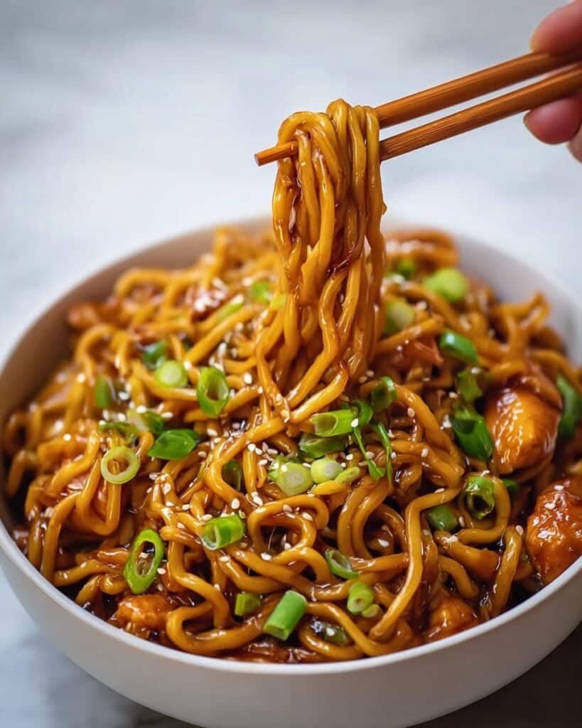 Sticky Garlic Chicken Noodles Recipe