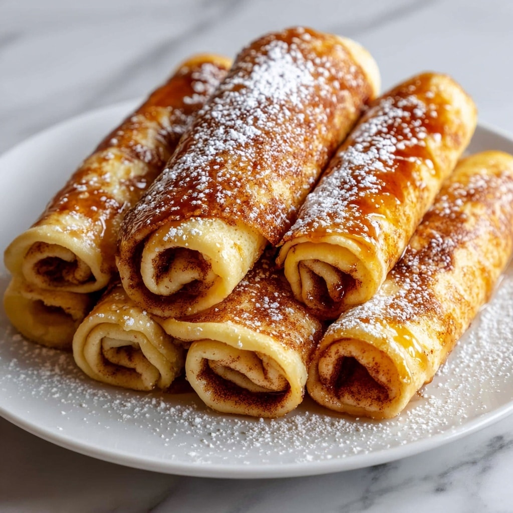 A white plate holds seven cinnamon roll pastries tightly rolled showing soft, light golden-brown dough with swirls of dark cinnamon sugar inside. The tops are lightly browned, dusted with a thin layer of powdered sugar that contrasts the warm cinnamon color on each roll. The rolls have a glossy shine from a syrupy glaze, with some shining droplets visible, making them look fresh and tasty. The plate sits on a white marbled surface. photo taken with an iphone --ar 4:5 --v 7