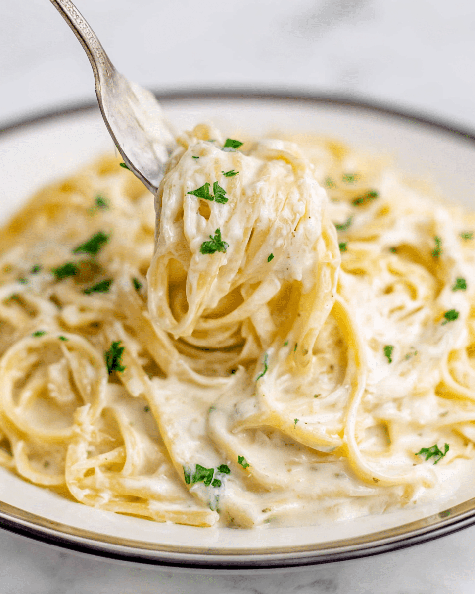 A clear glass jar filled with a thick, creamy white sauce is centered on a white marbled surface. The jar shows measurement lines faintly visible through the sauce inside. Next to the jar, a wooden spoon holds some of the same creamy white sauce, with small bits of white grated cheese scattered nearby. On the left side of the jar, fresh green parsley leaves lie on the surface, and in the background, part of a white bowl with pasta and a block of cheese on a wooden grater can be seen slightly out of focus. The scene looks bright and fresh. photo taken with an iphone --ar 4:5 --v 7