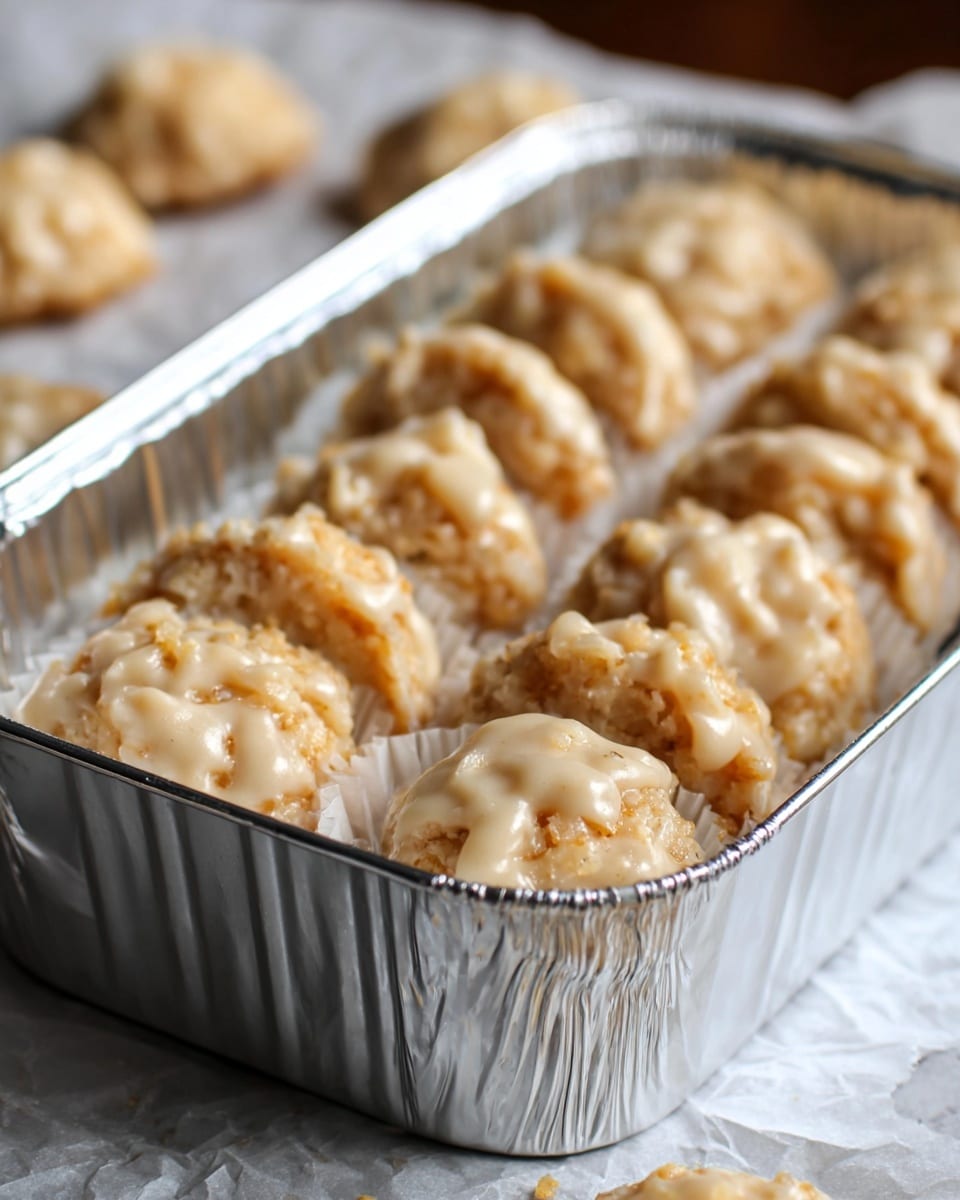 The image shows a small stack of four round golden crackers with a light, slightly rough texture, each layered with a thick, creamy off-white topping that has a chunky, nutty look. One cracker with the creamy topping is leaning against the stack, showing the uneven spread and bumpy texture of the topping on both sides. The crackers rest on a white marbled surface that adds subtle light veins in the background, keeping the focus on the warm, caramel-colored cracker and creamy pale topping contrast. Photo taken with an iphone --ar 4:5 --v 7