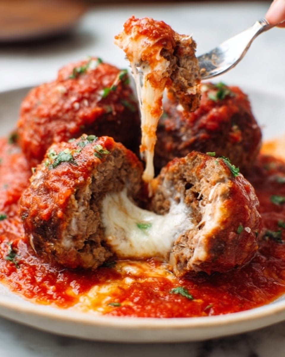 A close-up view of a black slow cooker filled with a layer of large meatballs covered evenly in thick, bright red tomato sauce, sprinkled with green chopped herbs and a light dusting of grated cheese on top. The meatballs have a slightly rough texture, and the sauce is smooth and glossy, coating them fully. The background surface is a white marbled texture. Photo taken with an iphone --ar 4:5 --v 7