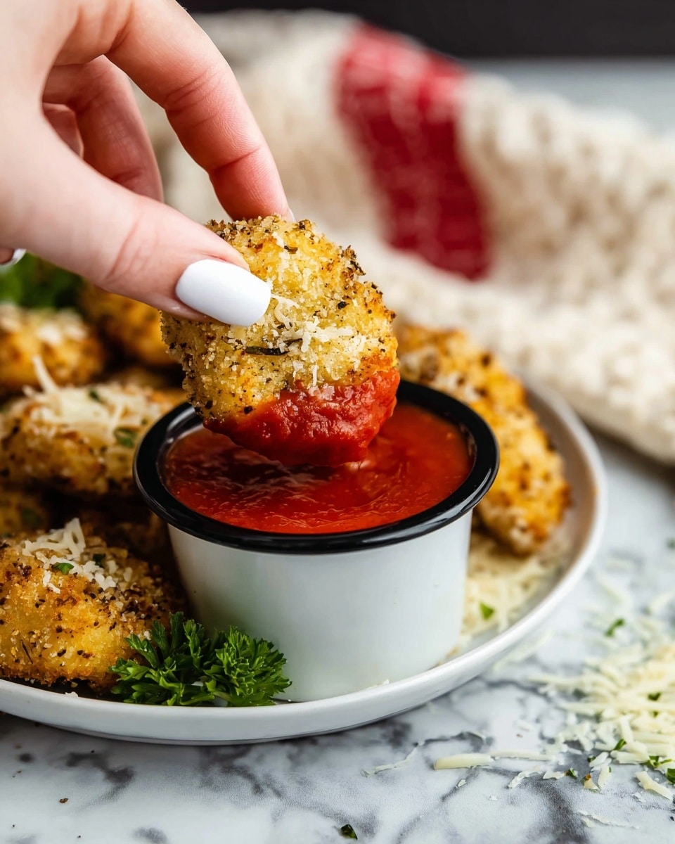The image shows a baking tray lined with foil and filled with many golden-brown, bite-sized pieces of crispy, breaded chicken. Each piece is coated in a crumb mixture that looks crunchy with small bits of herbs and spices, mainly black and green flecks. The chicken pieces have a rough, textured surface with light browns and hints of white from the breading. Small, fresh green parsley leaves are scattered on top and around the chicken for a touch of color. A black spatula is holding several pieces of the chicken, lifting them slightly from the foil-lined tray. The background is a white marbled texture. photo taken with an iphone --ar 4:5 --v 7