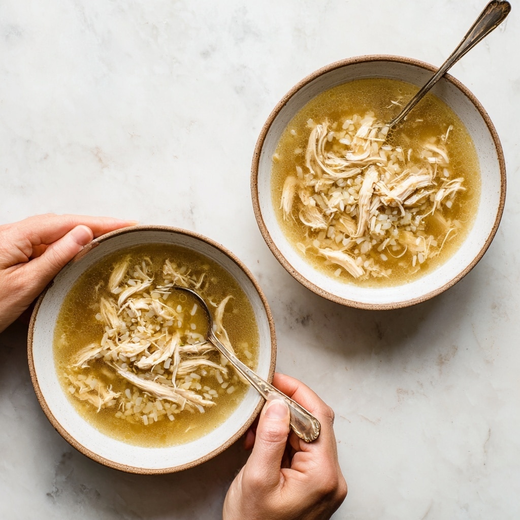 The image shows a white bowl filled with a thick yellowish soup that has small orange shrimp pieces and chunks of white fish. There are three slices of green avocado placed on top, along with a few bright green cilantro leaves in the center. The soup looks smooth and slightly oily, with a bit of black pepper sprinkled over everything. A silver spoon rests inside the bowl on the right side. The bowl is set on a white marbled surface with a light blue cloth napkin on the left and a small bowl of green herbs partially visible on the top right. photo taken with an iphone --ar 4:5 --v 7