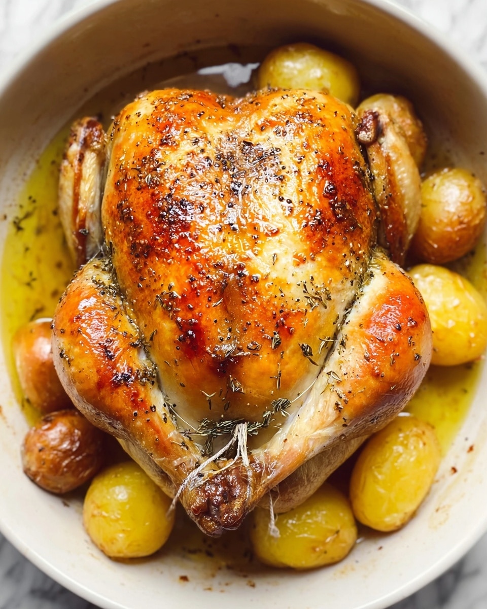 A whole roasted chicken with golden brown, crispy skin with spices all over it is placed on a white plate. Fresh green rosemary sprigs are laid under and around the chicken. A woman's hand is holding a fork pressing down on the top of the chicken while another woman's hand is slicing into the chicken breast with a serrated knife. To the left, there is a bunch of bright red cherry tomatoes on the vine resting on the white marbled surface. In the background, some fresh carrots with green tops and herbs are slightly blurred. Photo taken with an iphone --ar 4:5 --v 7