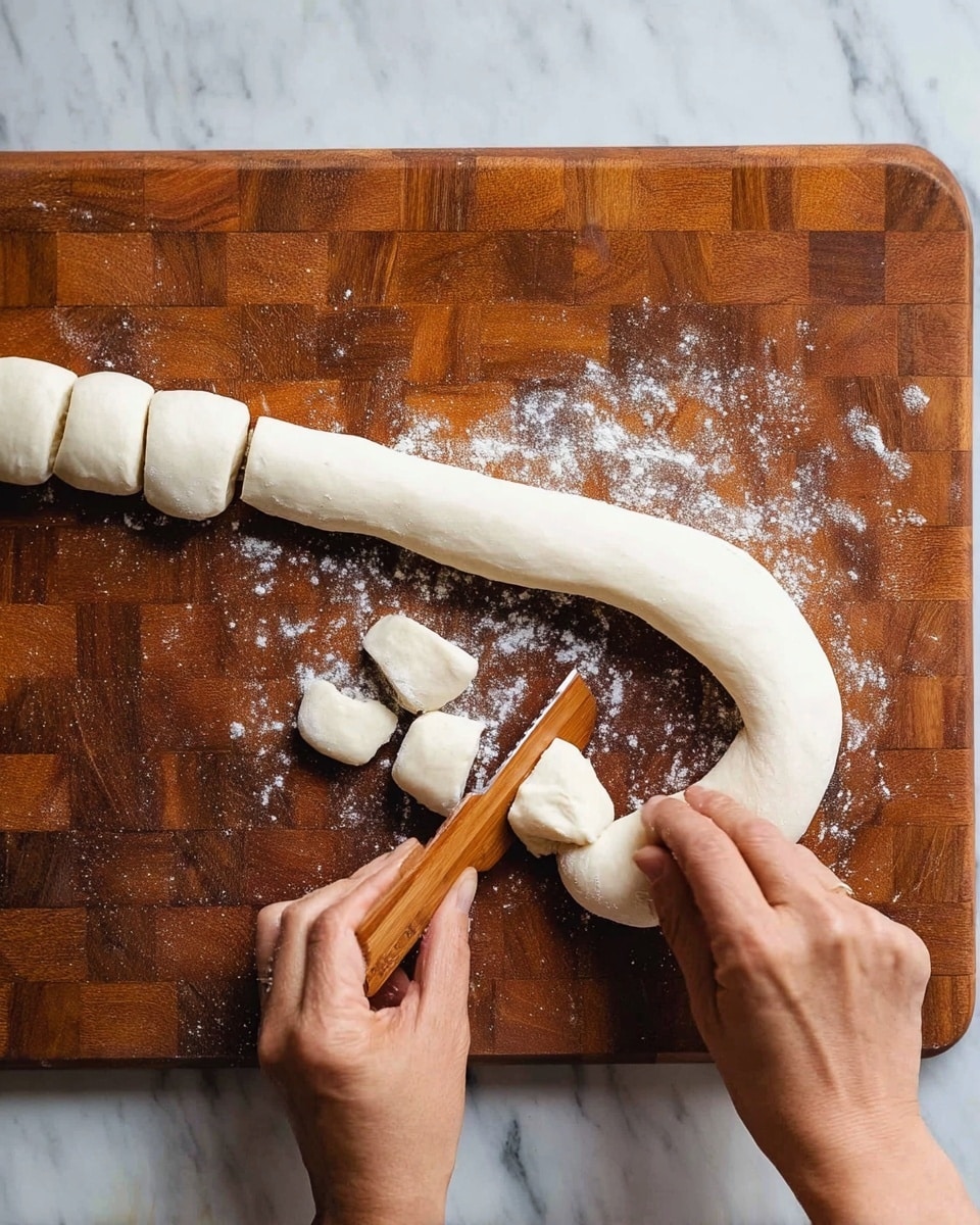 A tall stack of about twenty thin, round dough layers, each separated by a light dusting of white flour, sits on a wooden board with scattered flour around it. The dough layers are pale beige with smooth, slightly uneven edges, showing a soft, delicate texture. The stack has a gentle curve at the top, and the background is a plain white marbled texture. photo taken with an iphone --ar 4:5 --v 7