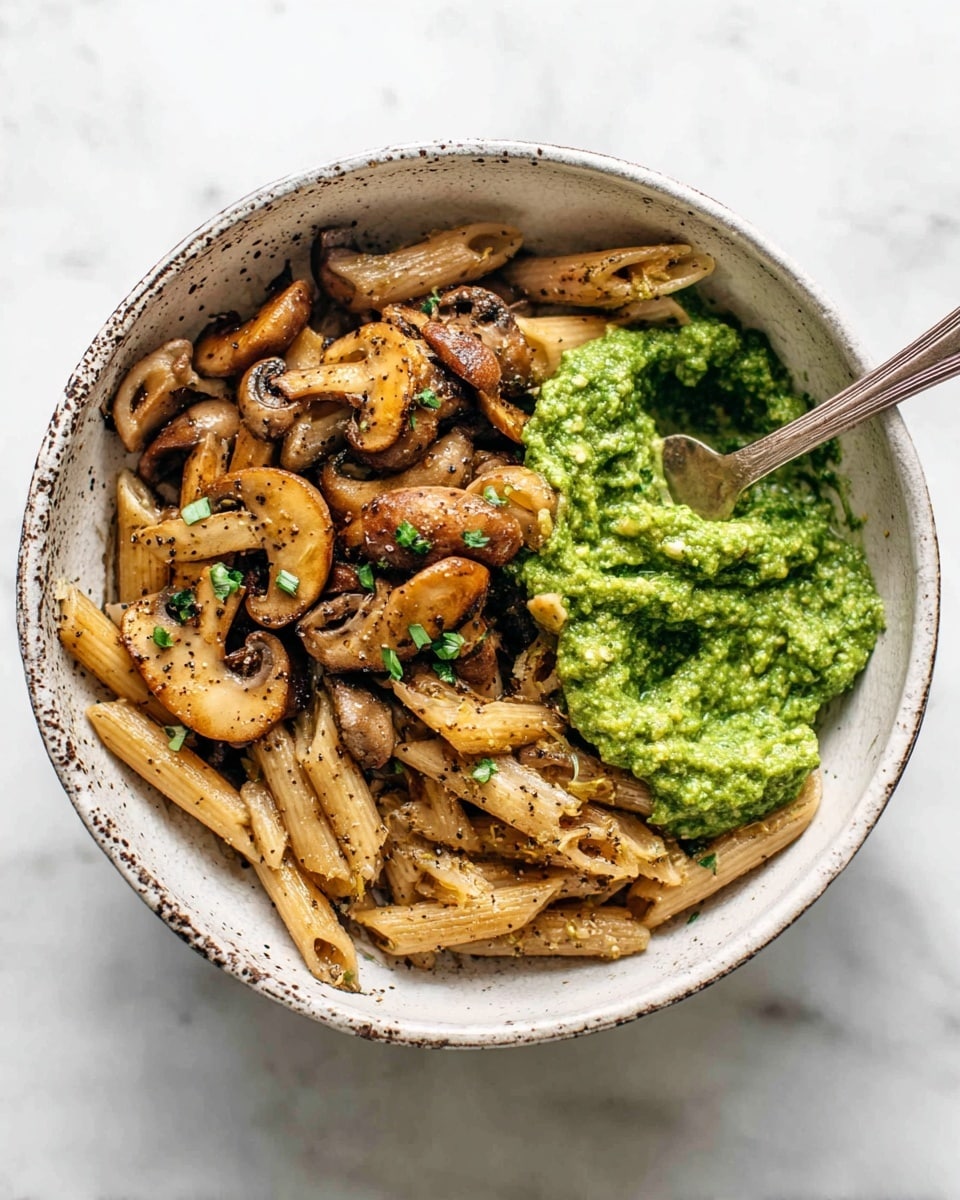 Simple Mushroom Penne with Walnut Pesto Recipe