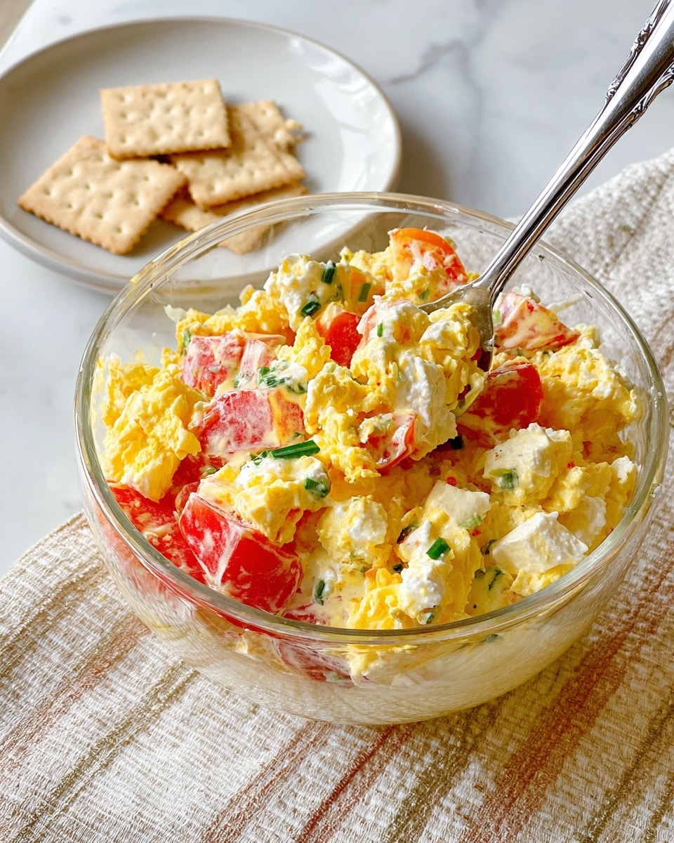 The image shows a close-up of a spoonful of creamy scrambled eggs mixed with bright red tomato pieces and thin green slices of spring onion. The eggs are soft and slightly chunky with a light yellow color, while the tomatoes add juicy red spots, and the green onion rings bring a fresh pop of green all around. The spoon is silver and shines in the light, lifting the mix from a white bowl filled with the same colorful and soft egg mixture. The background is a white marbled texture, adding a clean and smooth contrast to the rich and textured food. Photo taken with an iphone --ar 4:5 --v 7