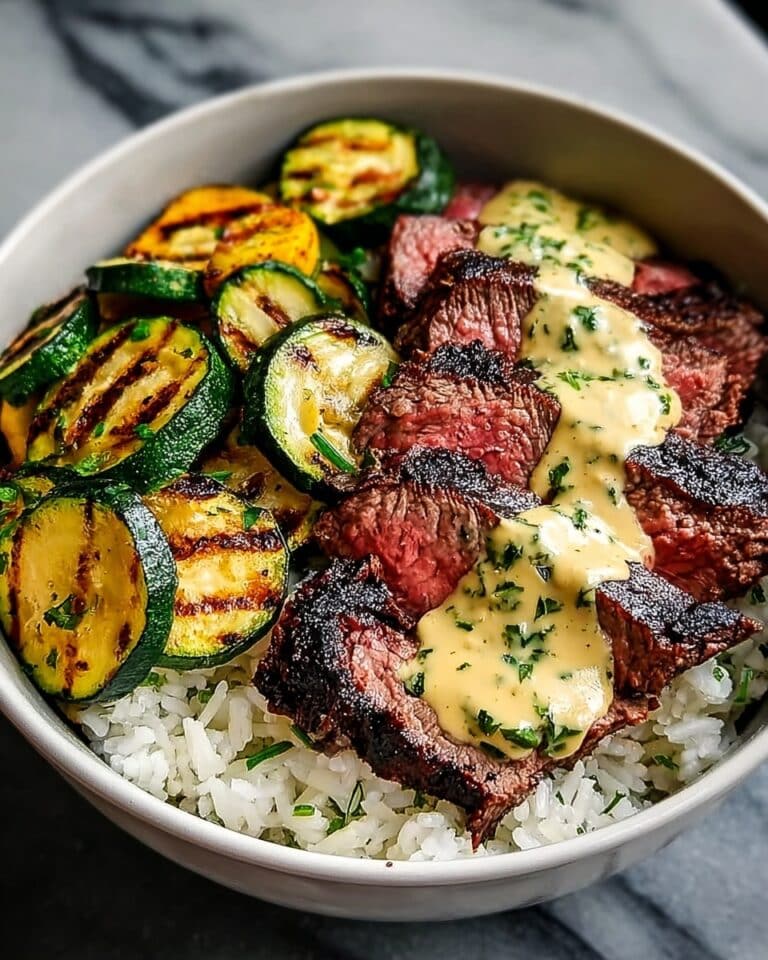 Grilled Steak Bowl with Zucchini and Herb Sauce Recipe