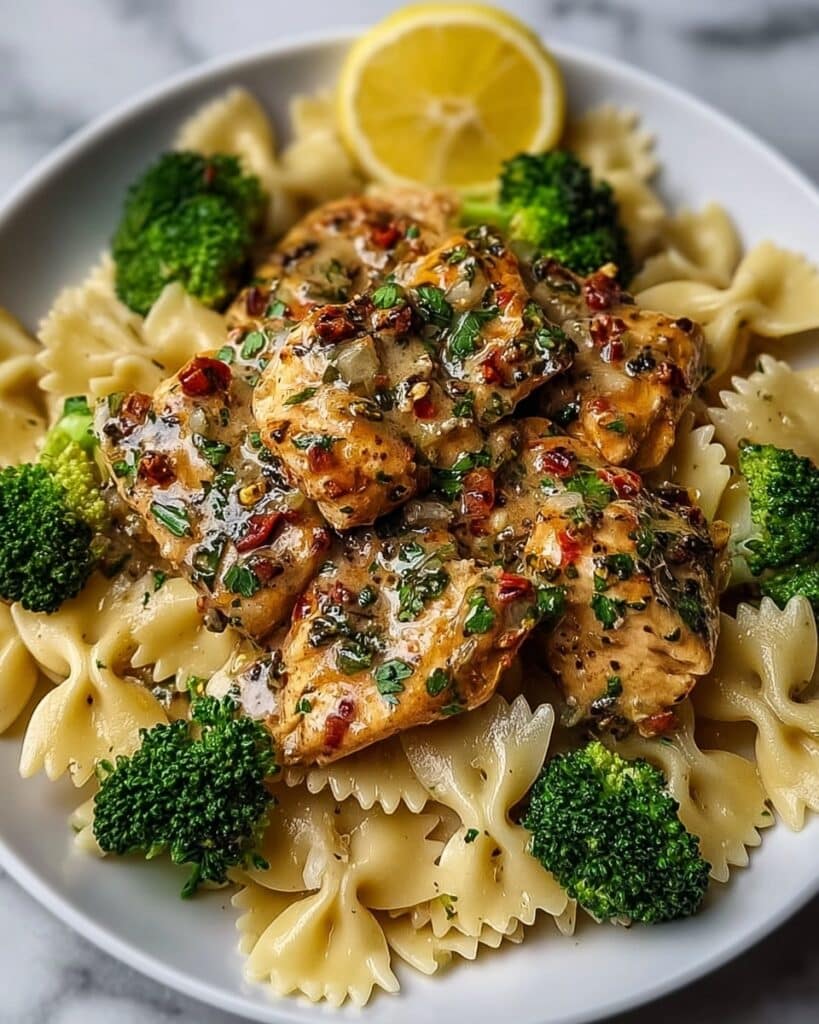 Cowboy Butter Lemon Bowtie Chicken with Broccoli Recipe