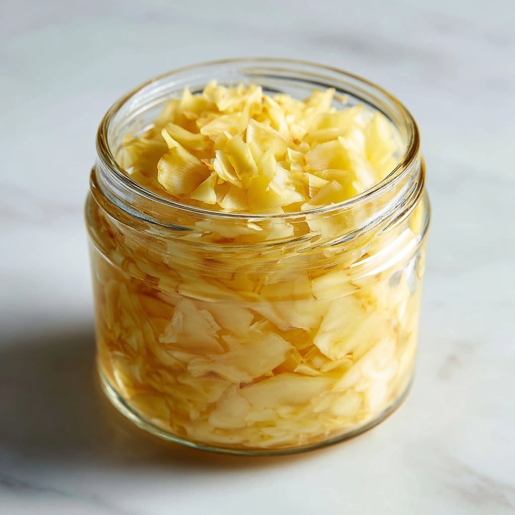 A white round plate filled with seven sushi rolls arranged near the left edge, each roll showing a black seaweed outer layer surrounding white rice and mixed fillings of green cucumber, light cream avocado, and some sesame seeds on top; a small pile of pale yellow pickled ginger sits on the plate near the sushi, and a pair of light brown wooden chopsticks rest on the right side of the plate, placed diagonally. Above the plate is a small clear glass jar filled with more pale yellow pickled ginger, all set on a white marbled surface. Photo taken with an iphone --ar 4:5 --v 7