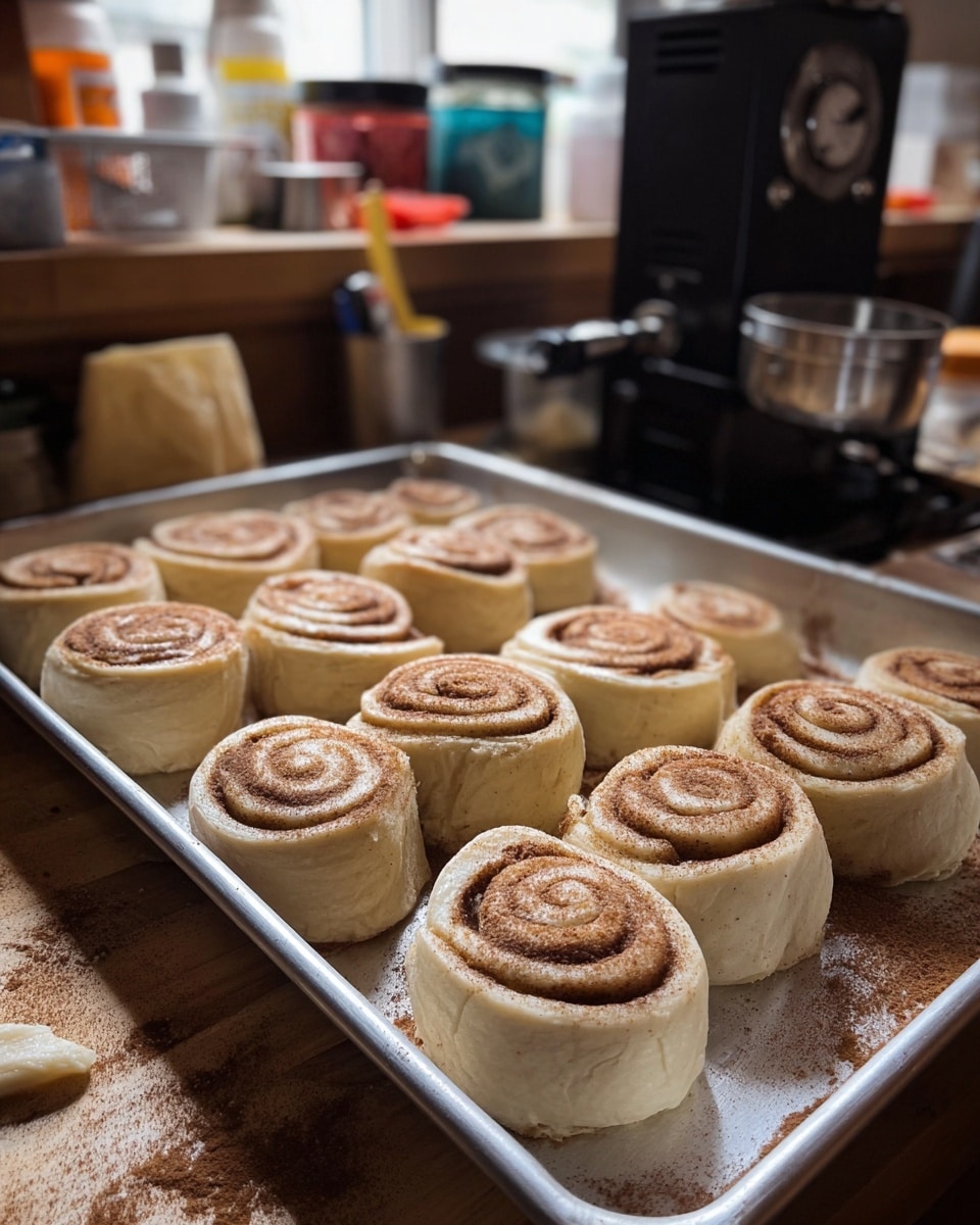 A black rectangular baking pan lined with a piece of parchment paper holds twelve cinnamon rolls arranged in three uneven rows. Each roll has several thick dough layers spiraled tightly with visible dark brown cinnamon sugar filling within the swirls. The cinnamon rolls are pale golden-yellow in color with some parts covered by creamy white icing that pools slightly on the parchment and edges. The pan sits on a white marbled texture surface. photo taken with an iphone --ar 4:5 --v 7