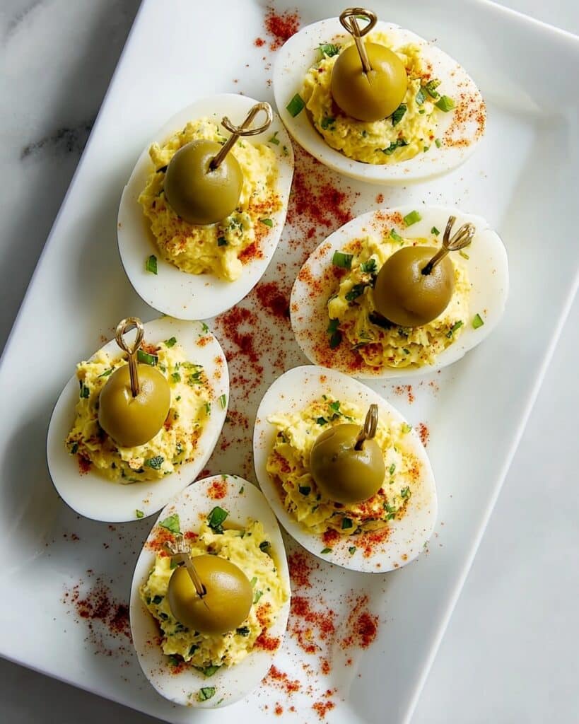 Deviled Eggs with Green Olive Garnish Recipe